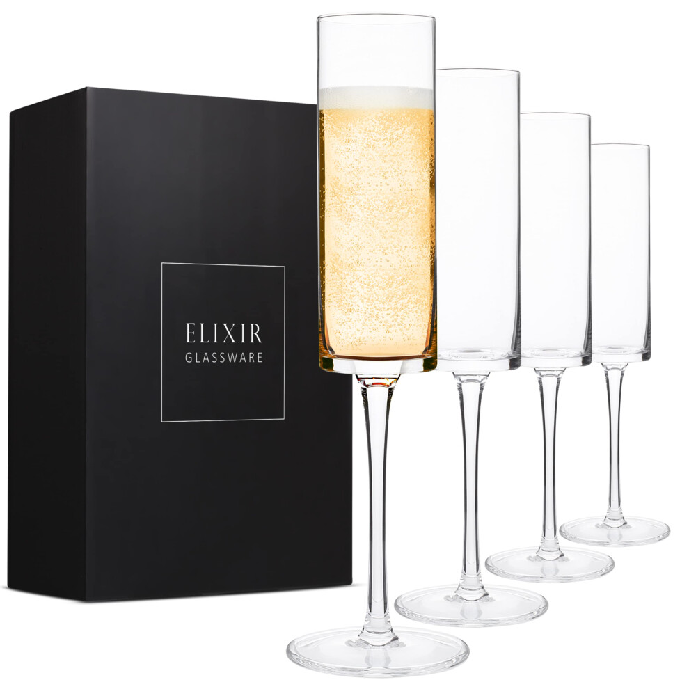ELIXIR gLASSWARE champagne Flutes, Edge champagne glass Set of 4 - Modern & Elegant for Women, Men, Wedding, Anniversary, christmas, Birthday - 6oz,