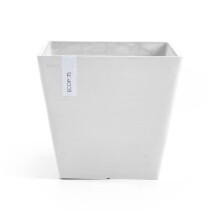 Ecopots Rotterdam Durable Indoor/Outdoor Modern Recycled Plastic Square Planter Flower Pot Pure White 15.75""