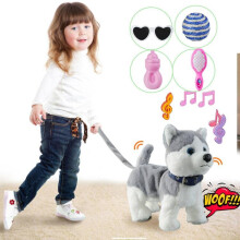 Husky Walking Dog Barking Toy Musical Singing Dancing Dog Volume Control Interactive Puppy Walk Along with Leash Wagging Tail Shaking Hea