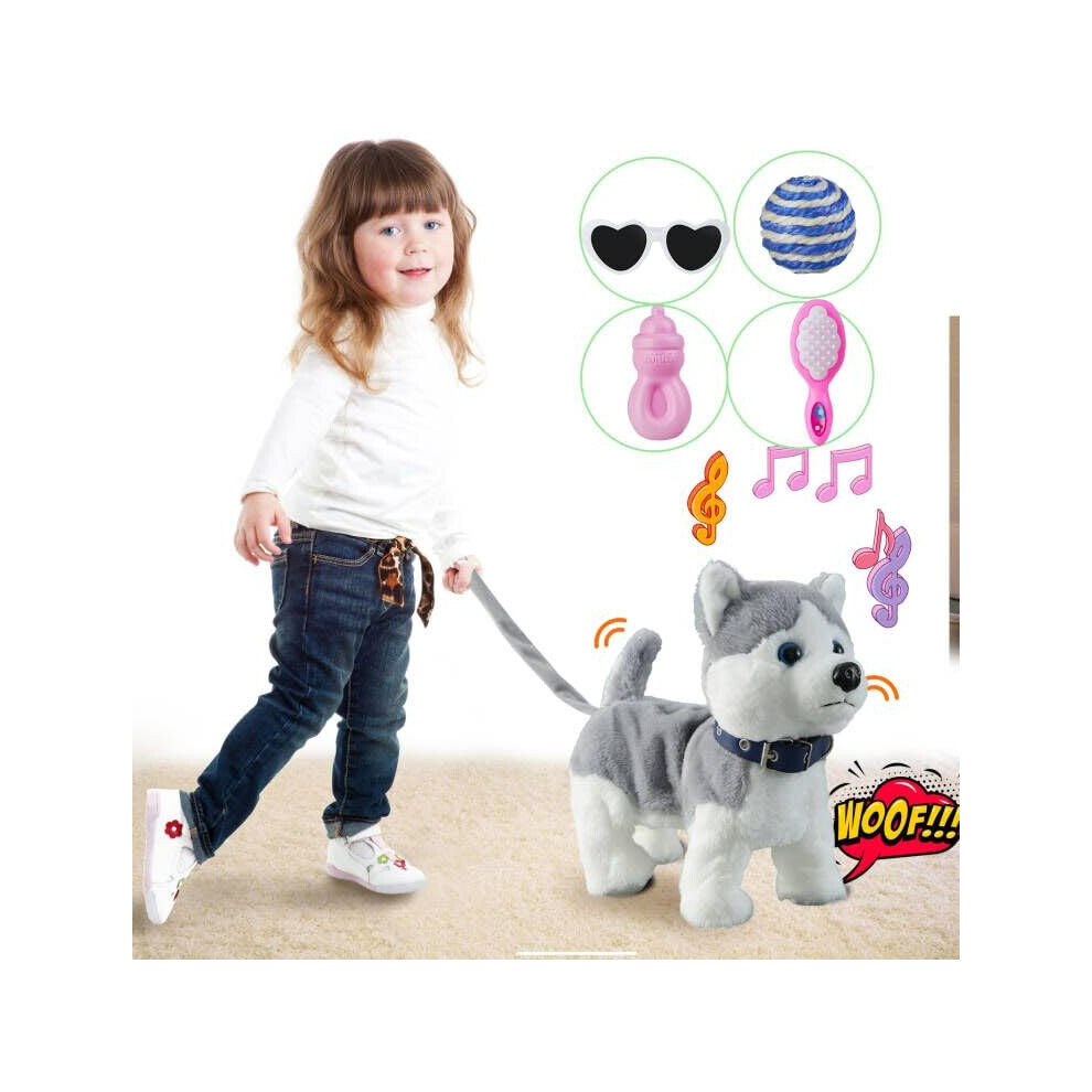 Hcdoujoy Husky Walking Dog Barking Toy Musical Singing Dancing Dog Volume Control Interactive Puppy Walk Along With Leash Wagging Tail Shaking Hea