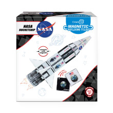 CreateOn NASA rumraket magnetiske flisesæt - STEM-byggesæt til børn 3+ år, dobbelt-sidede fliser med levende SuperColor-finish