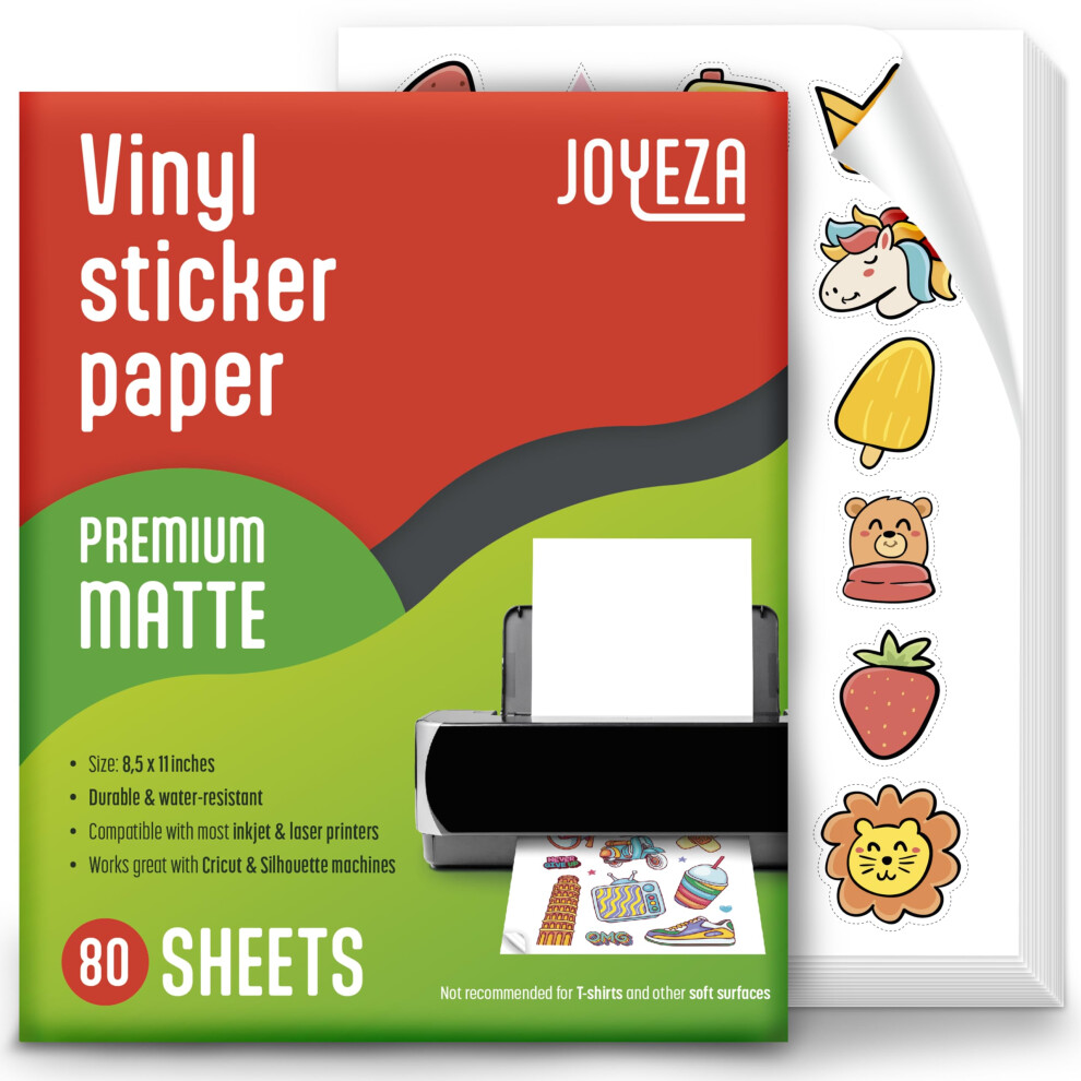 JOYEZA Premium Printable Vinyl Sticker Paper for Inkjet Printer - 80 S