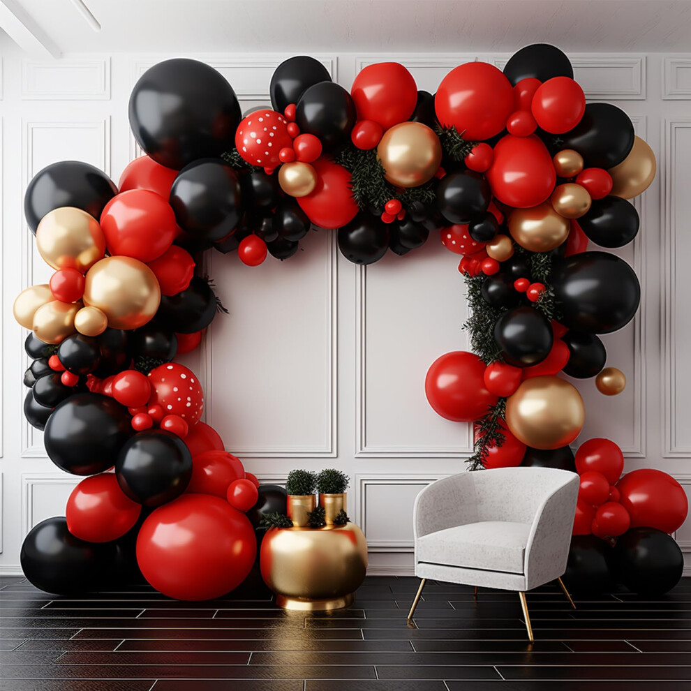 PartyWoo Red Black Gold Balloons  140 pcs Red Black and Chrome Gold Balloons Different Sizes Pack of 18 Inch 12 Inch 10 Inch 5 Inch for Balloon Garlan
