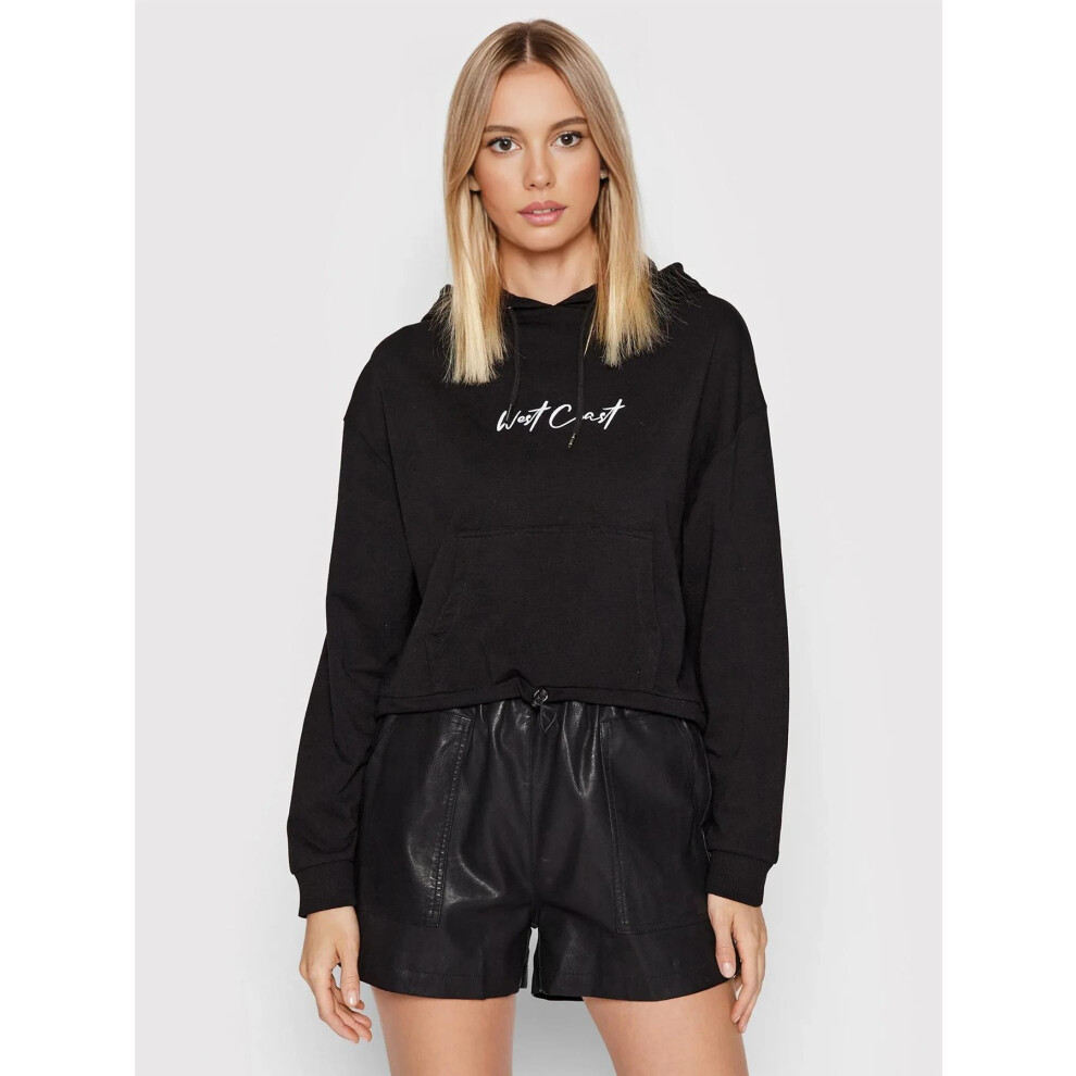 (Black White, XS) Ladies CroppedHoodie LongSleevePullover Sweatshirt