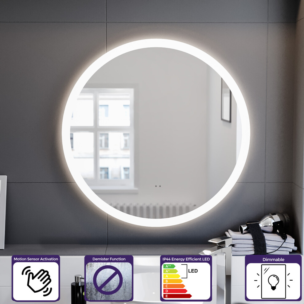 Nes Home R=Round Motion Sensor Bathroom LED Mirror Demister Anti-fog 700mm