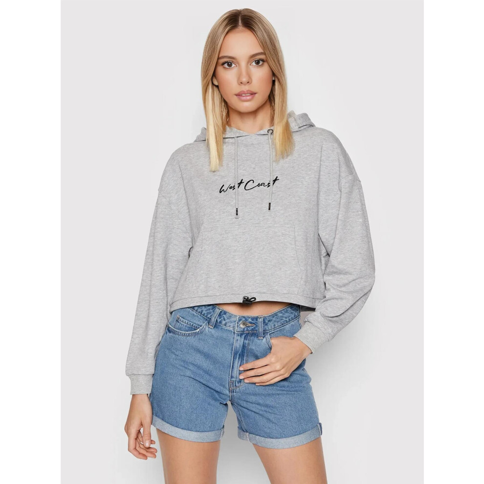 (Grey White, L) Ladies CroppedHoodie LongSleevePullover Sweatshirt