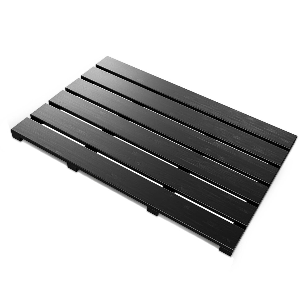 (Black) MantarRaj Bamboo Duckboard Bath Mat Anti Slip Mat Spa Bath Shower Bathroom Decor Bath Mat 60 x 35 x 3 cm