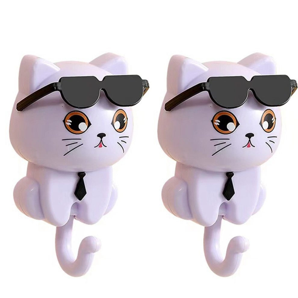 Crochet à Clés en Forme Chat,Porte-Clés pour Chat,Crochet Manteau Chaton,Crochet Collant Chat avec Lunettes Soleil,Mural Violet