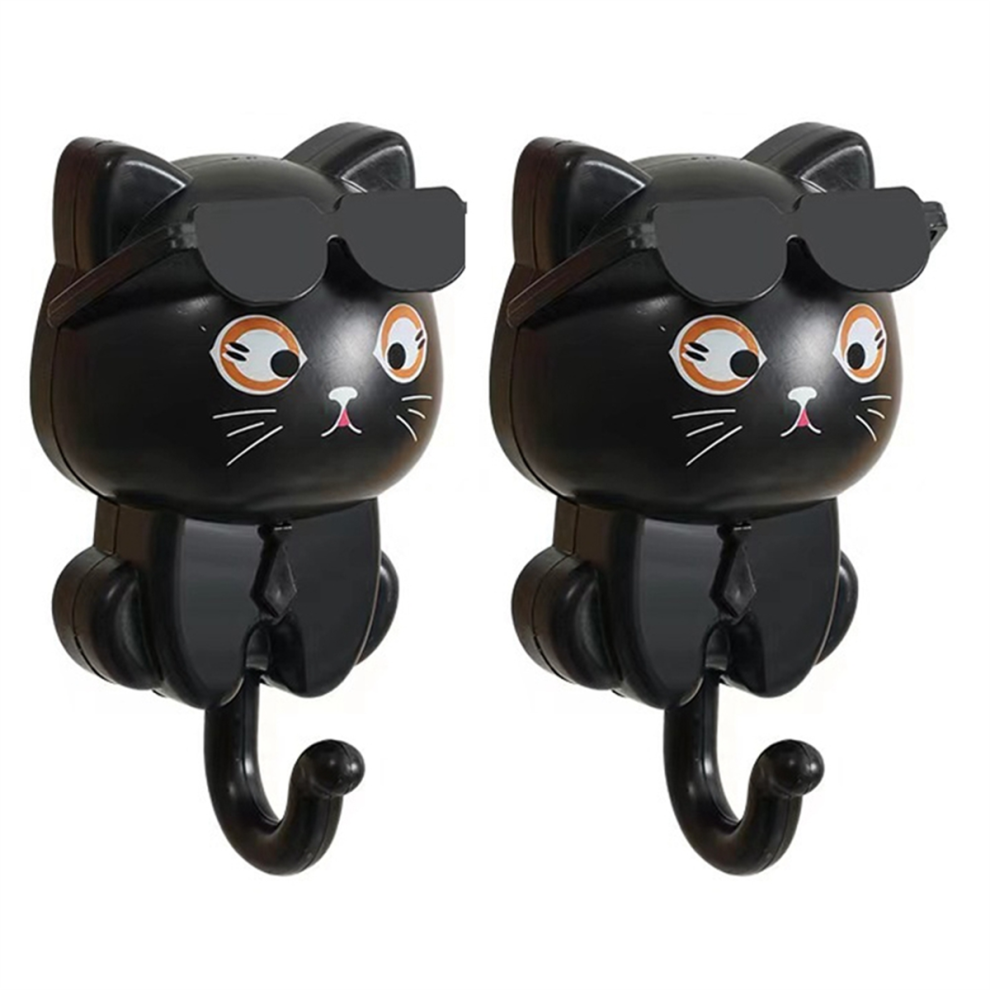 Cute Sunglasses Cat Sticky Coat Hook, Wall Hook Black-image-OPC-PG8MVQ6-NEW