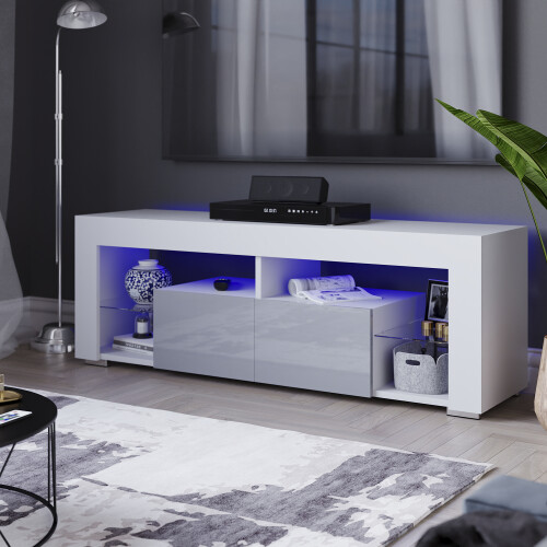 Vida Designs (White & Grey) Modern Luna LED TV Stand 2 Drawer Storage