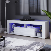 (White) Modern Luna LED TV Stand 2 Drawer Storage