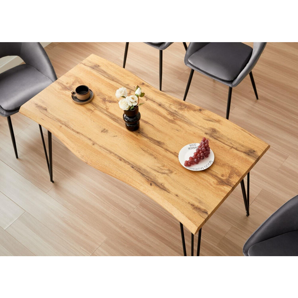 Wooden Dining Table With Metal Hairpin Legs for Dining Room