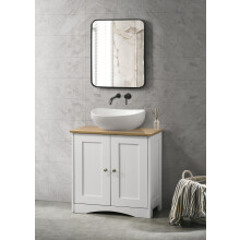 Bathroom Sink Cabinet Storage Furniture White & Oak Top