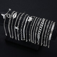 (AY6182102HB) Elegant 17 Pcs Gold Color Anklet Set With Butterfly,Heart,Shell Charms Foot Jewelry