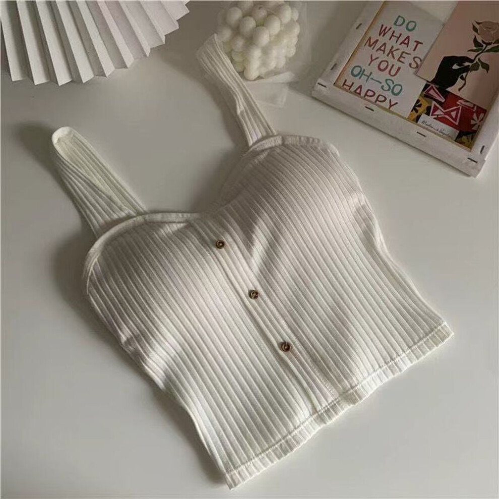 (white, One Size) Crop Top Y2k Corset Summer Korean Fashion Tank Top Women's Clothing Knit Casual Basic Vest Sweet Bra Tops Female