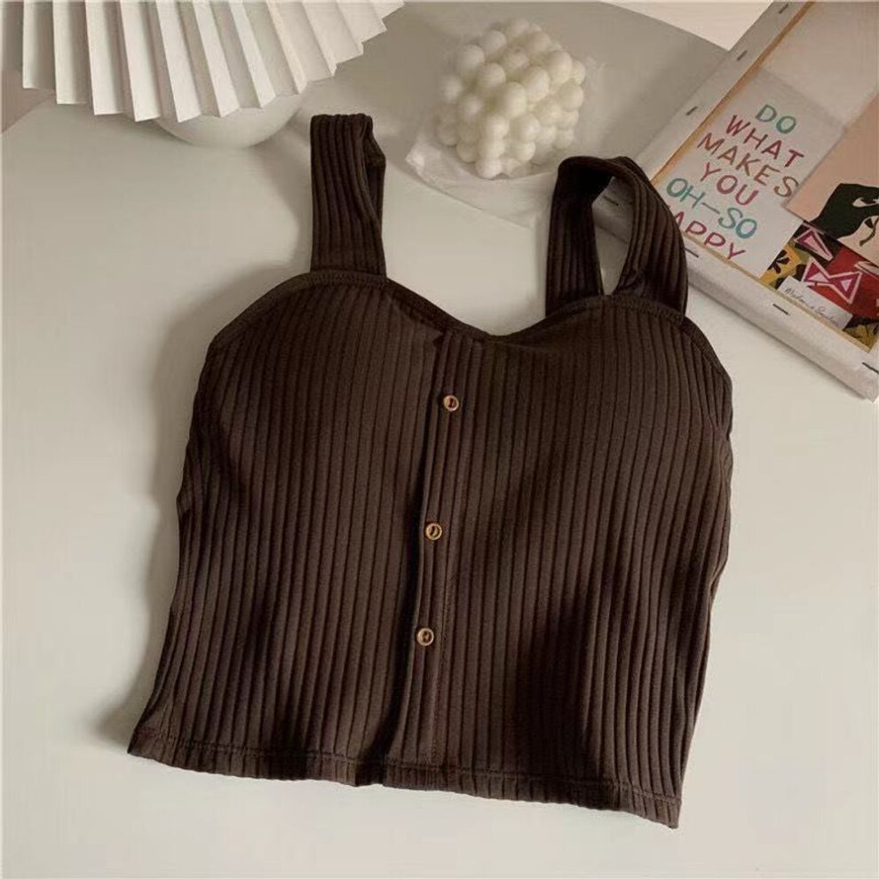(brown, One Size) Crop Top Y2k Corset Summer Korean Fashion Tank Top Women's Clothing Knit Casual Basic Vest Sweet Bra Tops Female