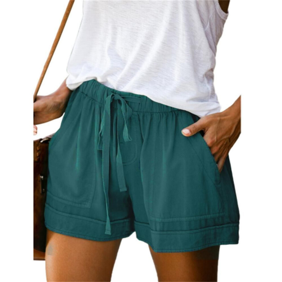 (mint green, XL) Plus Size Womens Drawstring Casual Elastic Waist Pocketed Loose Shorts Pants