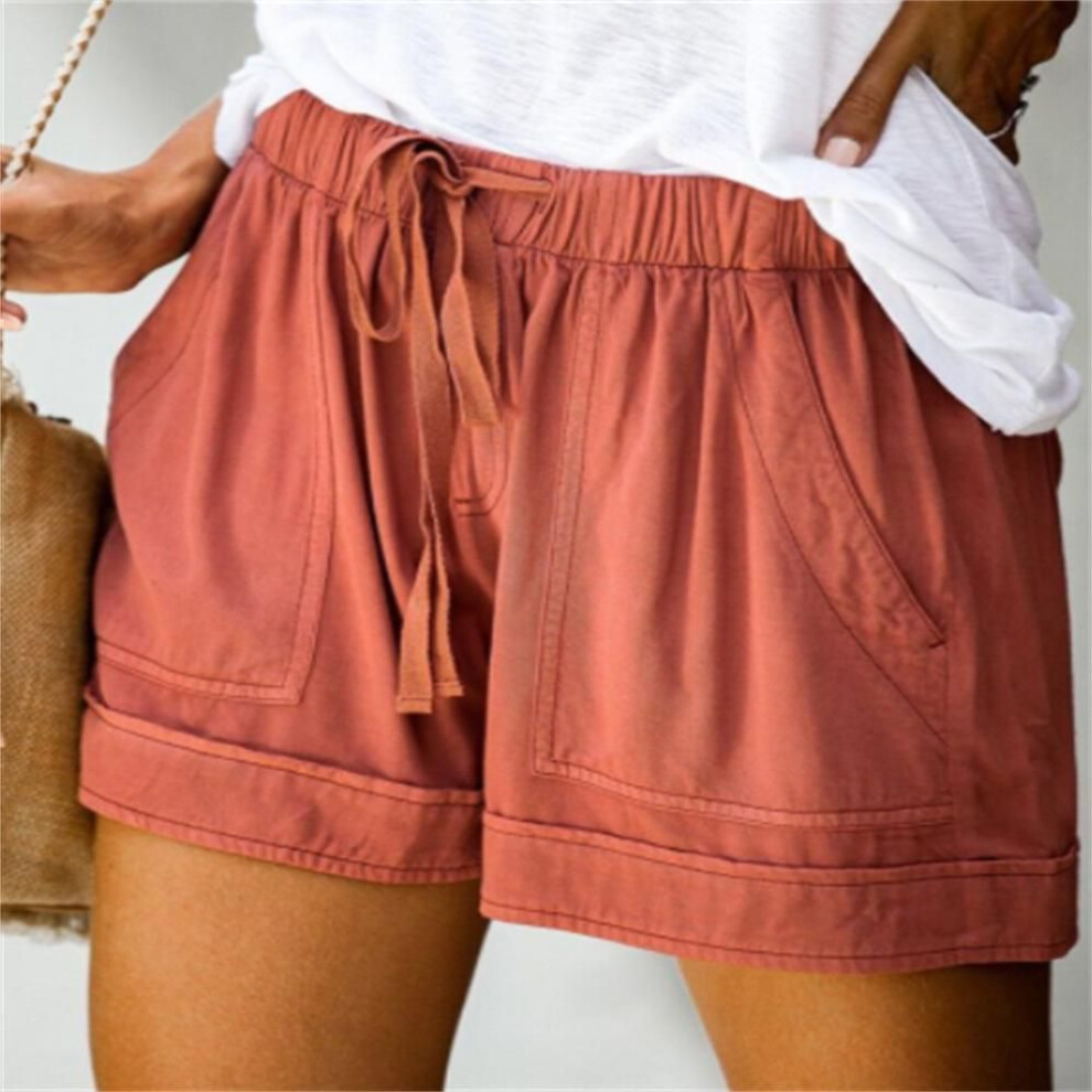 (orange, XXL) Plus Size Womens Drawstring Casual Elastic Waist Pocketed Loose Shorts Pants