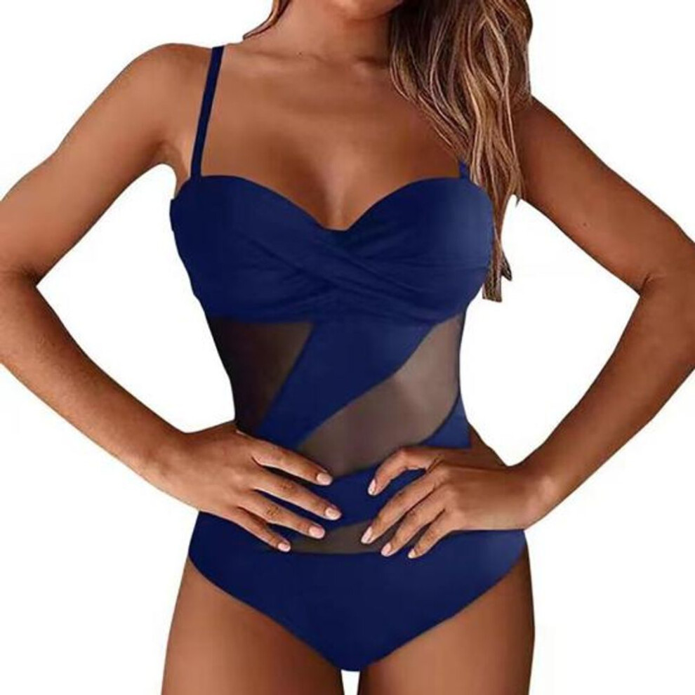 (navy blue, M) Sexy Lady Swimwear Low-cut Adjustable Straps Swimming Summer Sexy Fashion Woemn Beach Wear