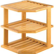 MantraRaj 3 Tier Bamboo Corner Shelf Rack Unit Kitchen Cupboard Storage Organiser Worktop Tidy Kitchen Plate Rack (Natural)