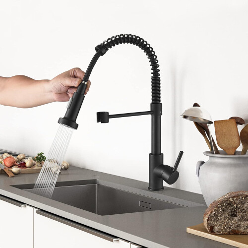 Best Matte Black Kitchen Sink Faucet, 2 Function Kitchen Sink Mixer Faucet with Pull Out Sprayer 1