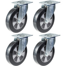 152mm 6" roulette caoutchouc noir pivotante capacité 1320kg, set de 4