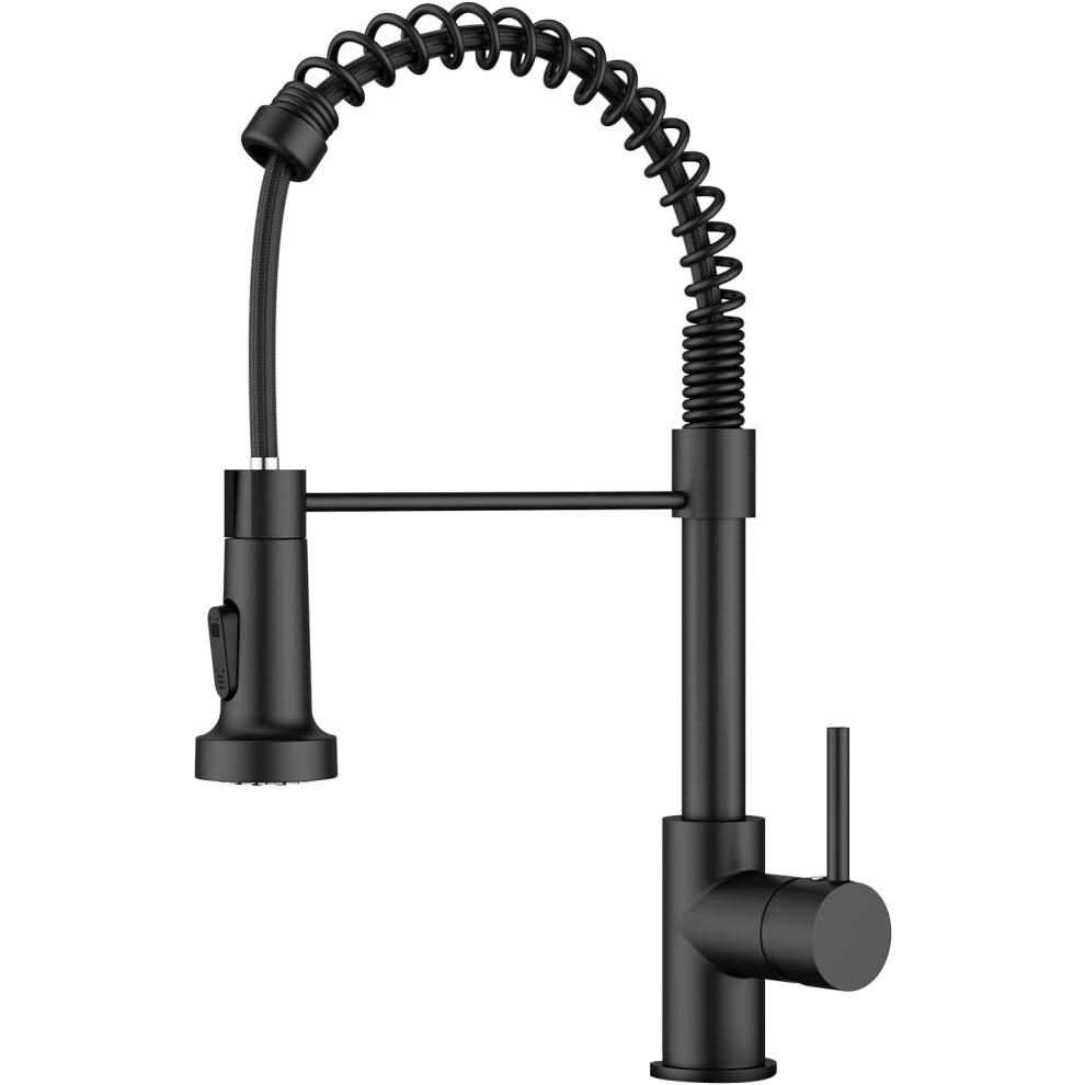 (Matte Black, Pull Out Tap) Black Kitchen Faucet, Spring Loaded Kitchen Sink Mixer Faucet With Pull-Down Sprayer, Commercial Faucet Single Handle, Hig 4016338348819