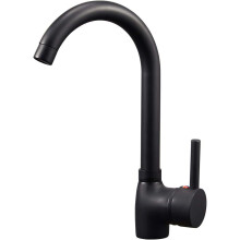 (Black) Single Lever Swivel Spout Modern Kitchen Sink Basin Mixer Tap with UK Standard Fittings Matt Black Mixers Taps 1 Hole Swan Neck Monobloc Hot Cold
