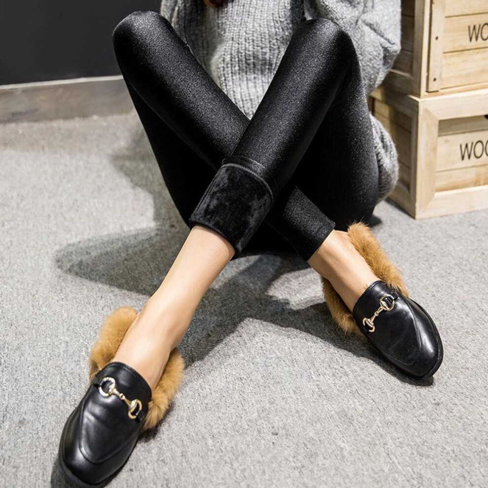 (black, M) Women Fashion Glossy Leggings Winter Plus Velvet Warm Leggings Skinny Pants