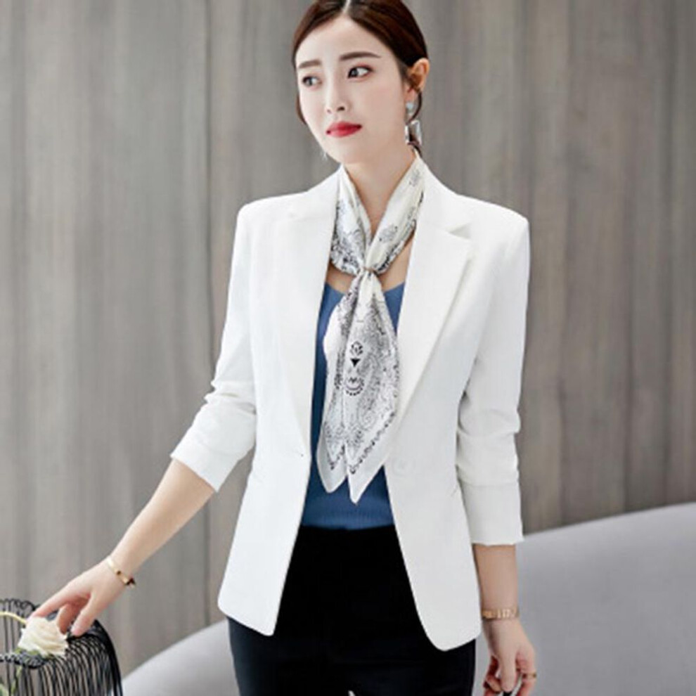 (white, L) Blazer Spring Women's Fashion Slim Coat Casual Jacket Long Sleeve One Button Suits Women Work