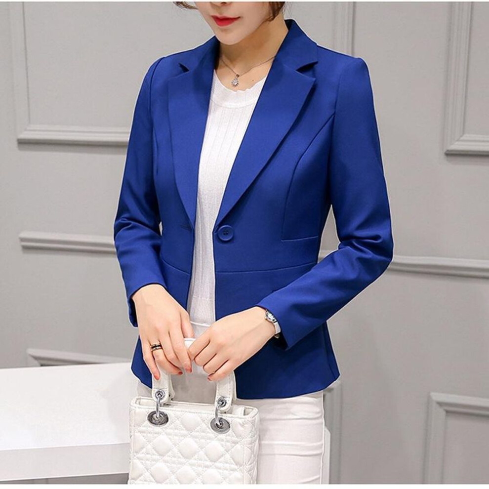 (royal blue, 2XL) Blazer Spring Women's Fashion Slim Coat Casual Jacket Long Sleeve One Button Suits Women Work