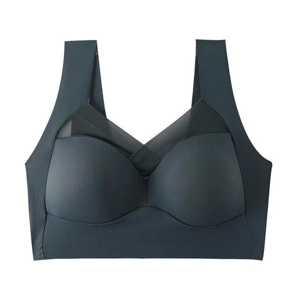 (navy blue, L) Women Sport Bras Lace Plus Size Bralette Backless Seamless Bra Brassiere Vest Gathers Shock-proof Gym Fitness Crop-top Yoga Exercise Tank Bra