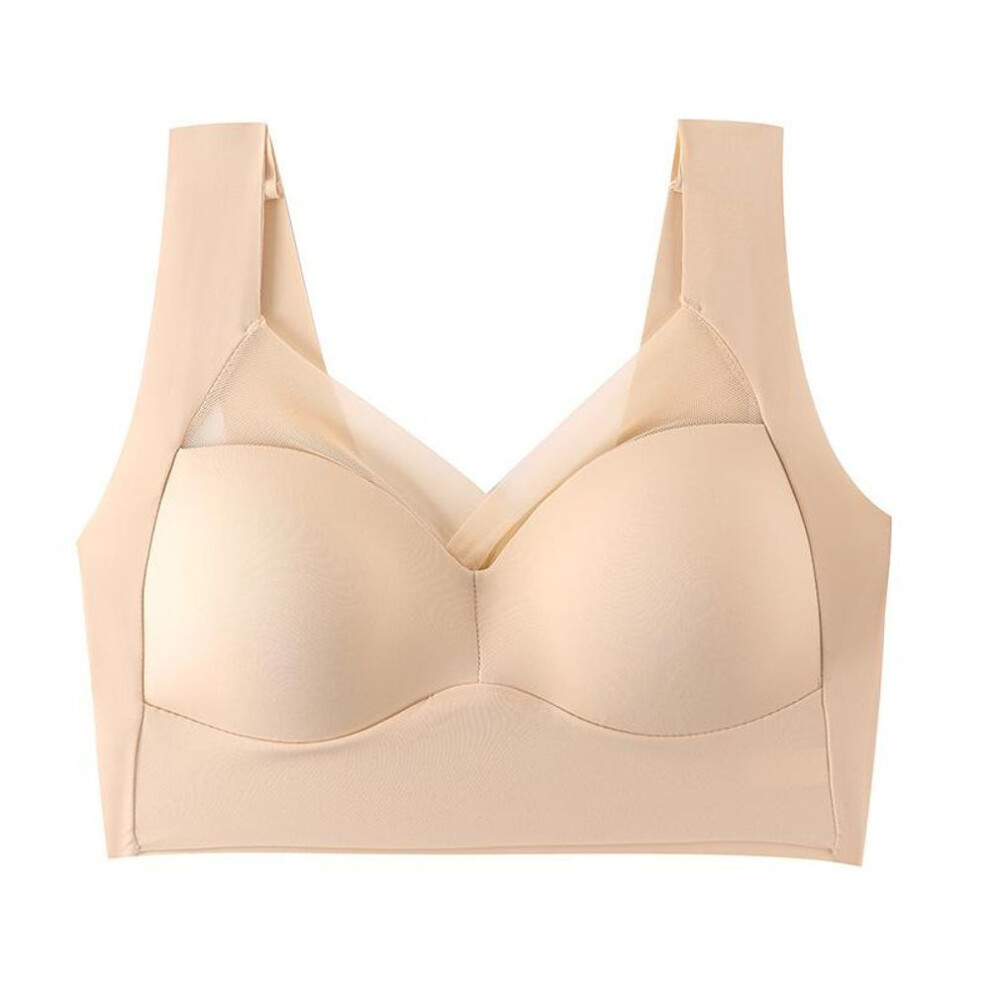 (beige, 3XL) Women Sport Bras Lace Plus Size Bralette Backless Seamless Bra Brassiere Vest Gathers Shock-Proof Gym Fitness Crop-top Yoga Exercise Tank Bra