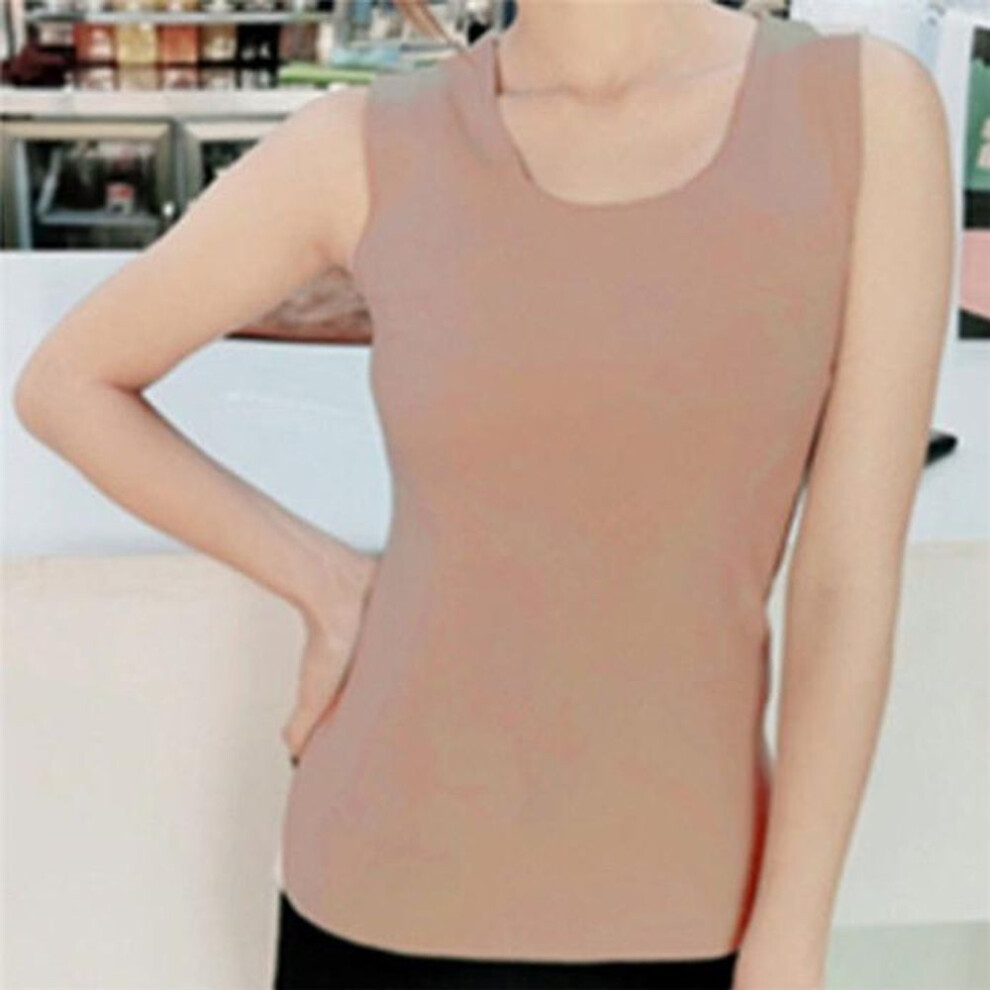 (camel, 2XL) Women Traceless Heating Thermal Vest Plush Thin Slim Fitting Thermal Winter Bottoming Shirt Vest