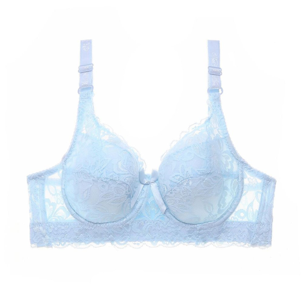 (sky blue, 44/100) Women Embroidery Bra Anti-sag Gathered Bra Underwire Breathing Adjustable Bra Push-up Bras Plus Size 80b-105d