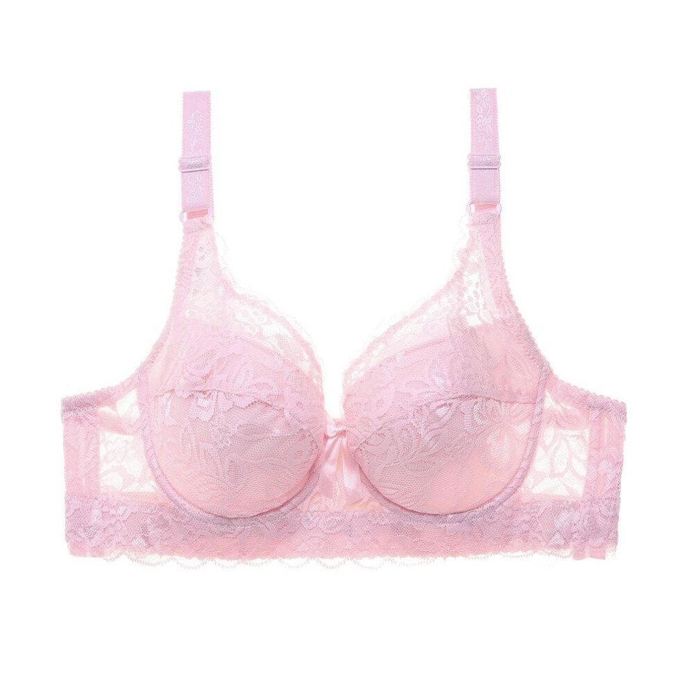 (pink, 42/95) Women Embroidery Bra Anti-sag Gathered Bra Underwire Breathing Adjustable Bra Push-up Bras Plus Size 80b-105d