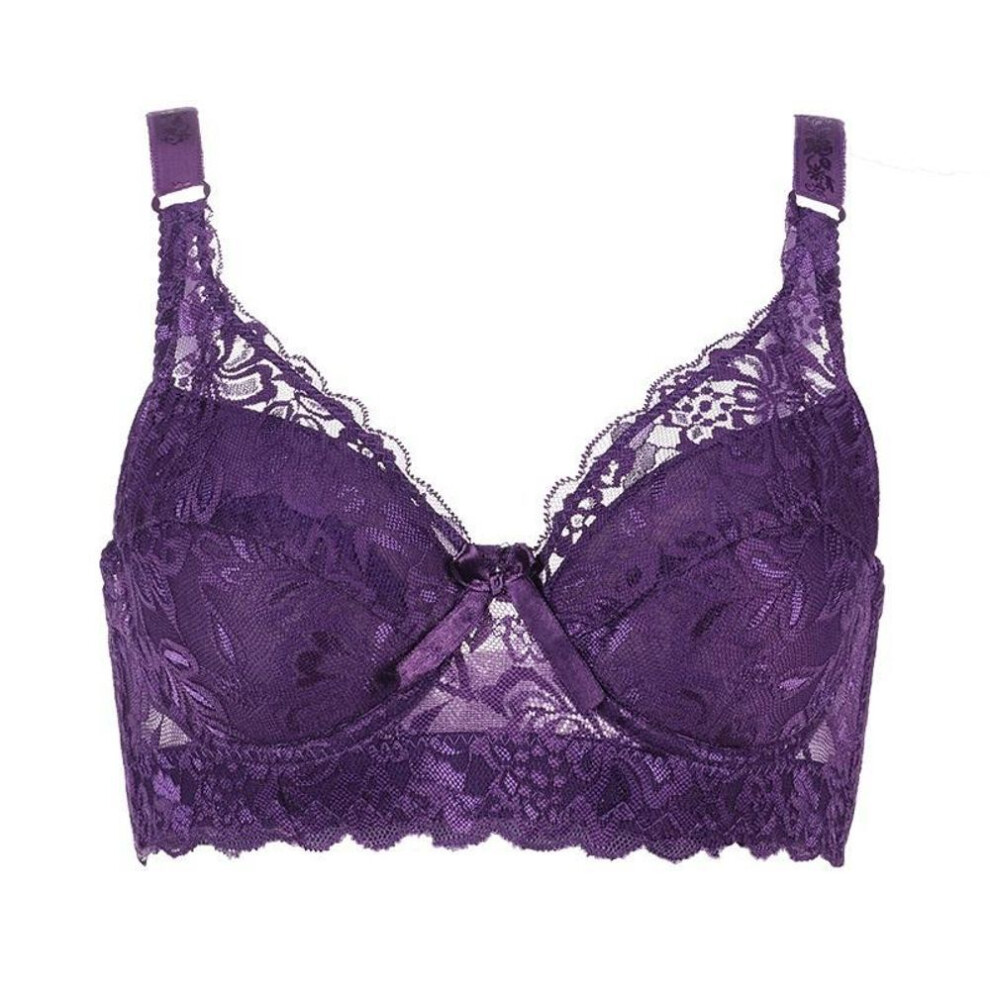 (purple, 42/95) Women Embroidery Bra Anti-sag Gathered Bra Underwire Breathing Adjustable Bra Push-up Bras Plus Size 80b-105d