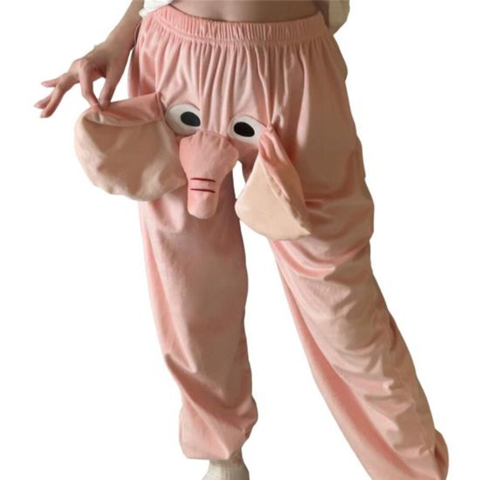 (pink, M) Cartoon Elephant Pattern Pajama Pants Wide Leg Design Women Men Lounge Pants Elastic Waistband Mid-rise Pajama Bottoms