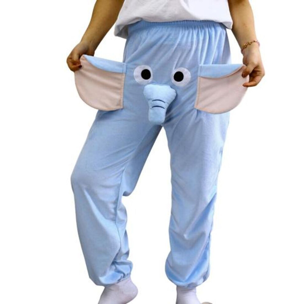 (blue, M) Cartoon Elephant Pattern Pajama Pants Wide Leg Design Women Men Lounge Pants Elastic Waistband Mid-rise Pajama Bottoms