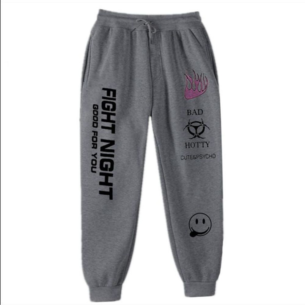 (dark grey, L) Letter Print Sweatpants Baggy Pants Women Joggers Harajuku Wide Leg Pencil Trousers Loose High Waist Sweat Pants Fight Night