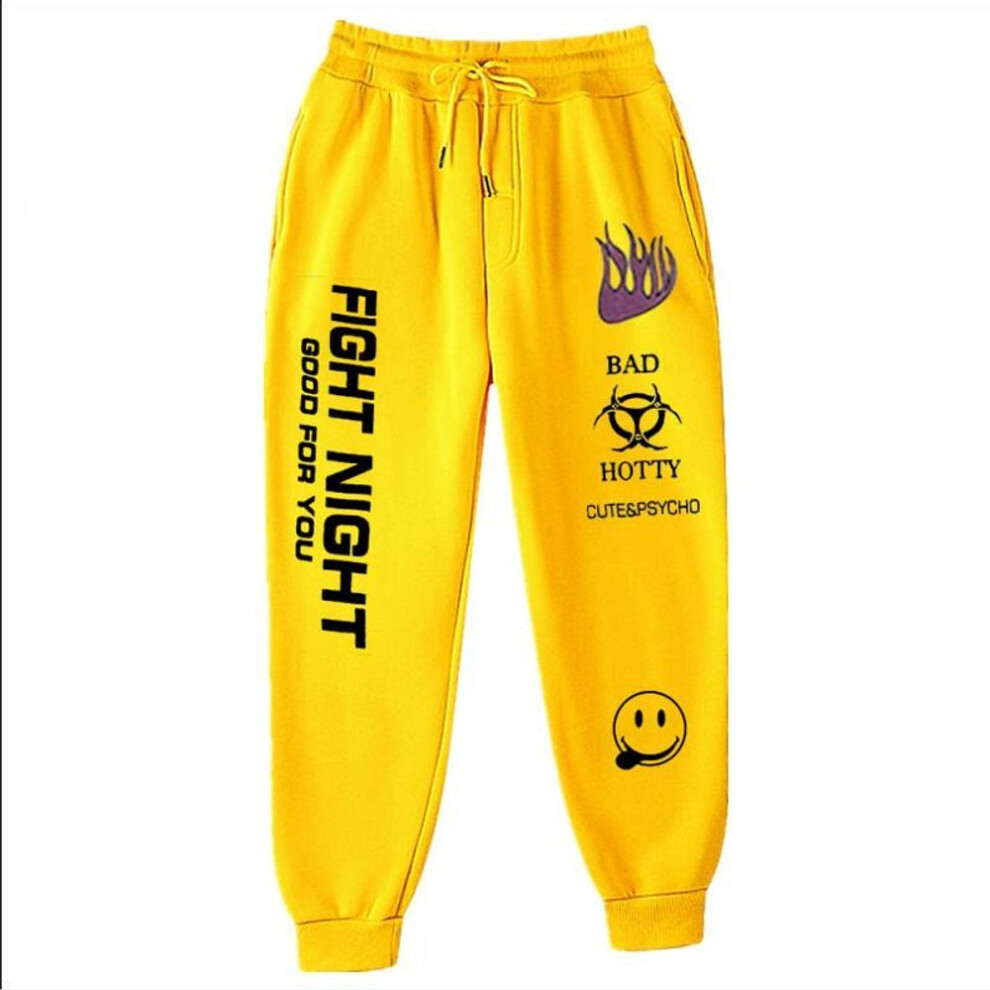 (yellow, XL) Letter Print Sweatpants Baggy Pants Women Joggers Harajuku Wide Leg Pencil Trousers Loose High Waist Sweat Pants Fight Night