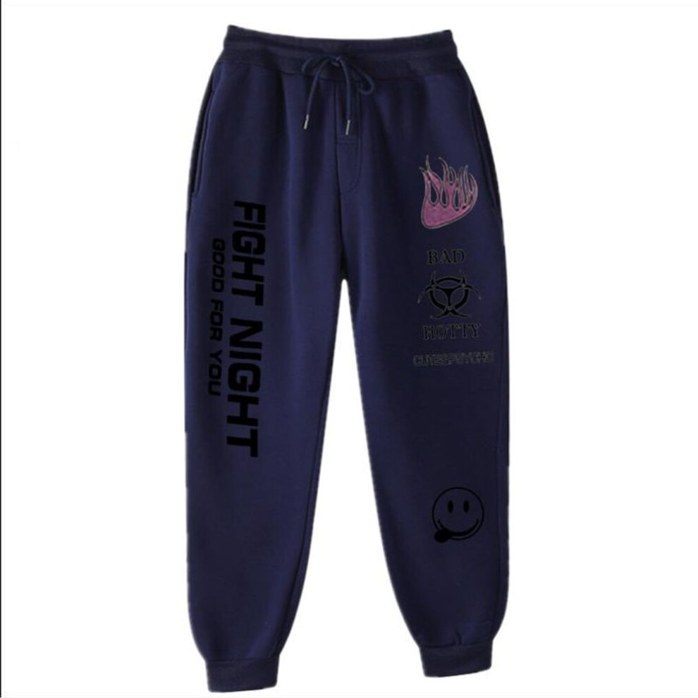 (navy blue, S) Letter Print Sweatpants Baggy Pants Women Joggers Harajuku Wide Leg Pencil Trousers Loose High Waist Sweat Pants Fight Night