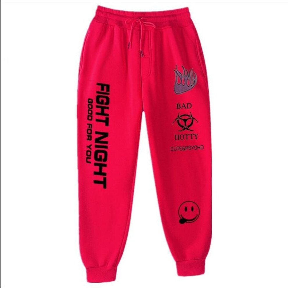(red, L) Letter Print Sweatpants Baggy Pants Women Joggers Harajuku Wide Leg Pencil Trousers Loose High Waist Sweat Pants Fight Night