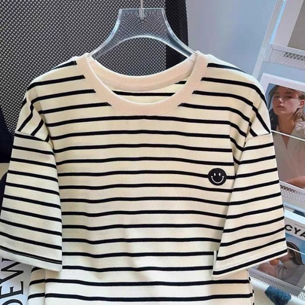 (white, XL) harajuku graphic embroidery short sleeve T Shirt 2024 Summer fashion stripe T-shirt casual loose Women Clothing young girls white y2k Tops streetwear