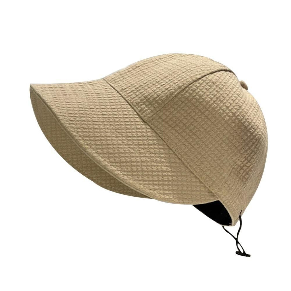 (khaki) Summer Sun Hat Foldable Wide Brim Women Bucket Hat Adjustable Outdoor Beach Panama Caps Ponytail Fisherman Cap