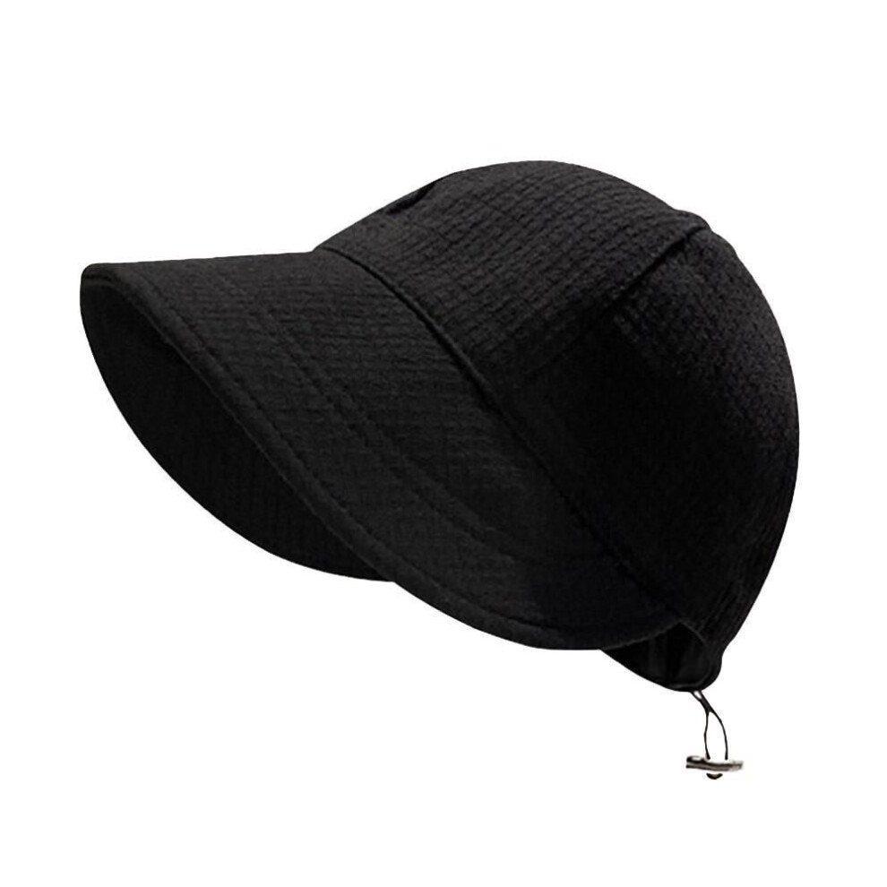 (black) Summer Sun Hat Foldable Wide Brim Women Bucket Hat Adjustable Outdoor Beach Panama Caps Ponytail Fisherman Cap