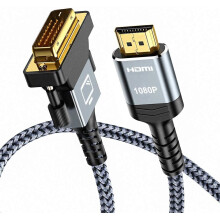 Cable adaptador HDMI A a DVI de 1,8 m, Plug and Play, chapado en oro de alta velocidad, trenza de nailon bidireccional, 1080p, adaptador DVI a HDMI