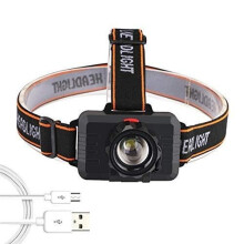 Hiking Gearhead lamp Super Bright Headlight Flashlight T6 USB Rechargeable Built-in Battery Headlight Head Lamp 3 Modes Lighting Torch(Black)
