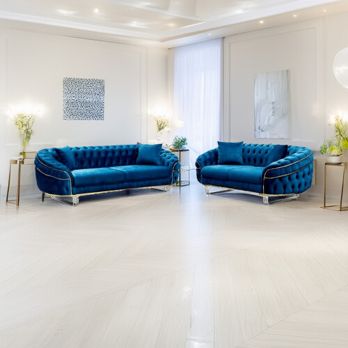 (Blue) The London Modern Chesterfield 3+2 Sofa Set
