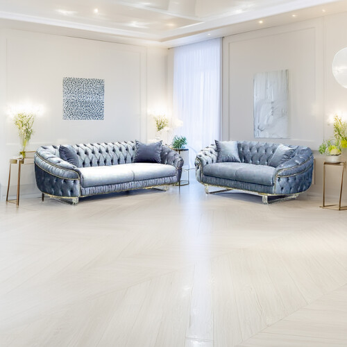 (Grey) The London Modern Chesterfield 3+2 Sofa Set